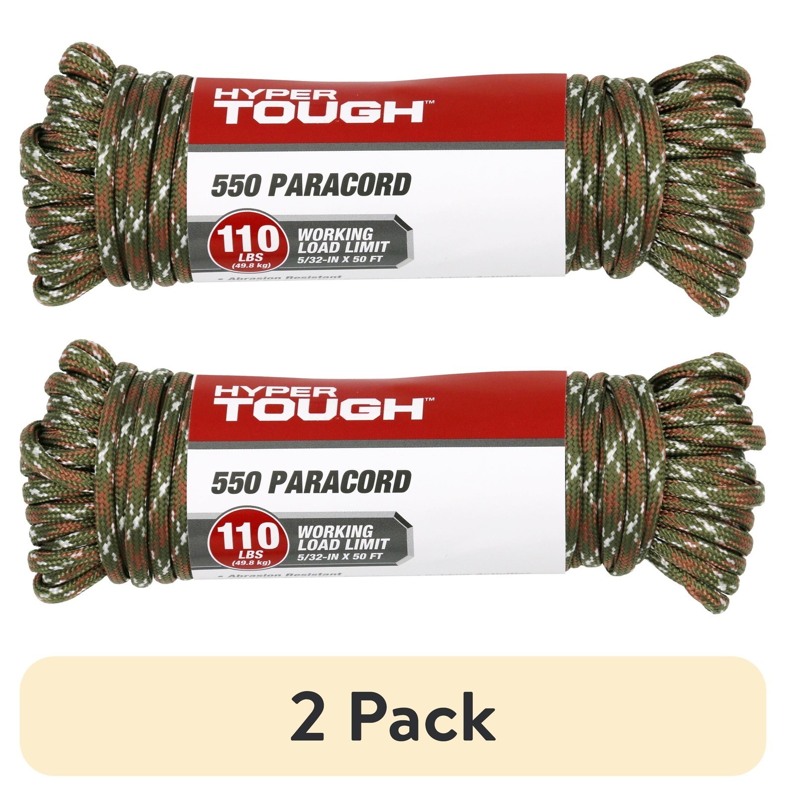 2 Pack 5/32 Inch X 50 Ft 550 Paracord 110 Lb Working Load Limit Polyester Blend