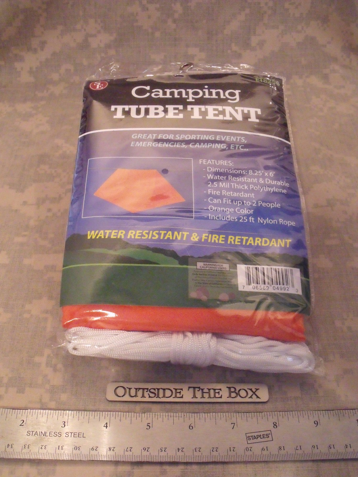 Emergency/Survival: Tube Tent, Orange, 2-Person w/25′ Nylon Line, SE ET8256