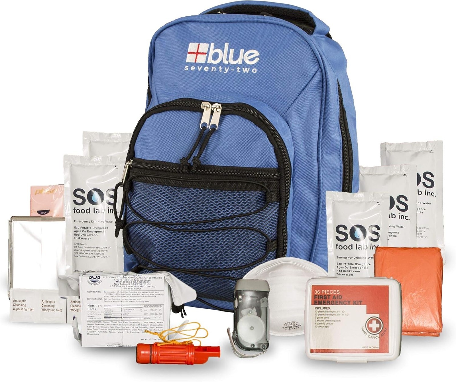 72 Hour Emergency Backpack Survival Kit for One Person with Food Water First Aid