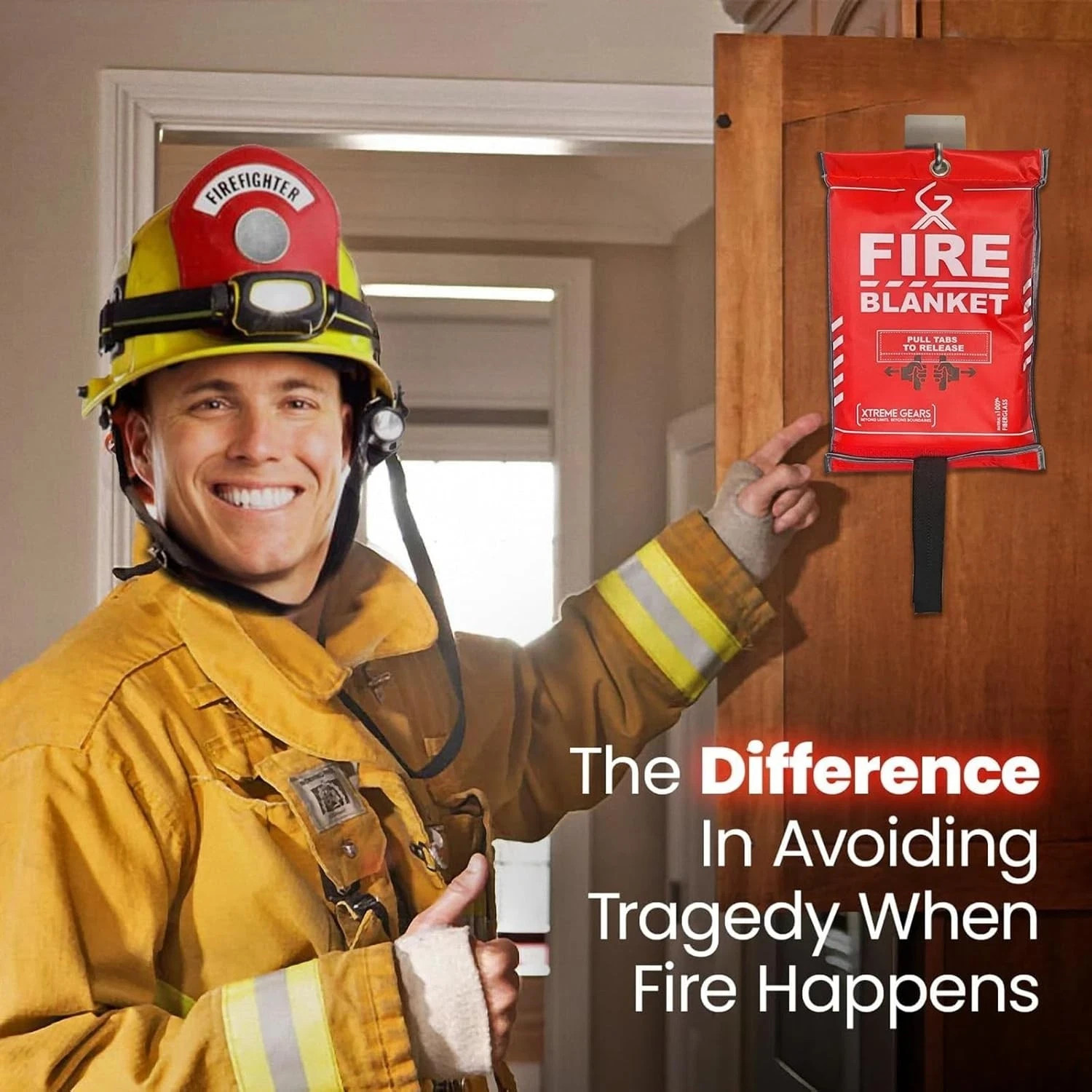 Emergency Fire Blanket 2 Pack 40” x 40”, with Gloves and Hook Single, White