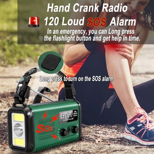 NOAA Weather Radio, 20000mAh/ 74000mWh Hand Crank Radio, Solar Battery Green