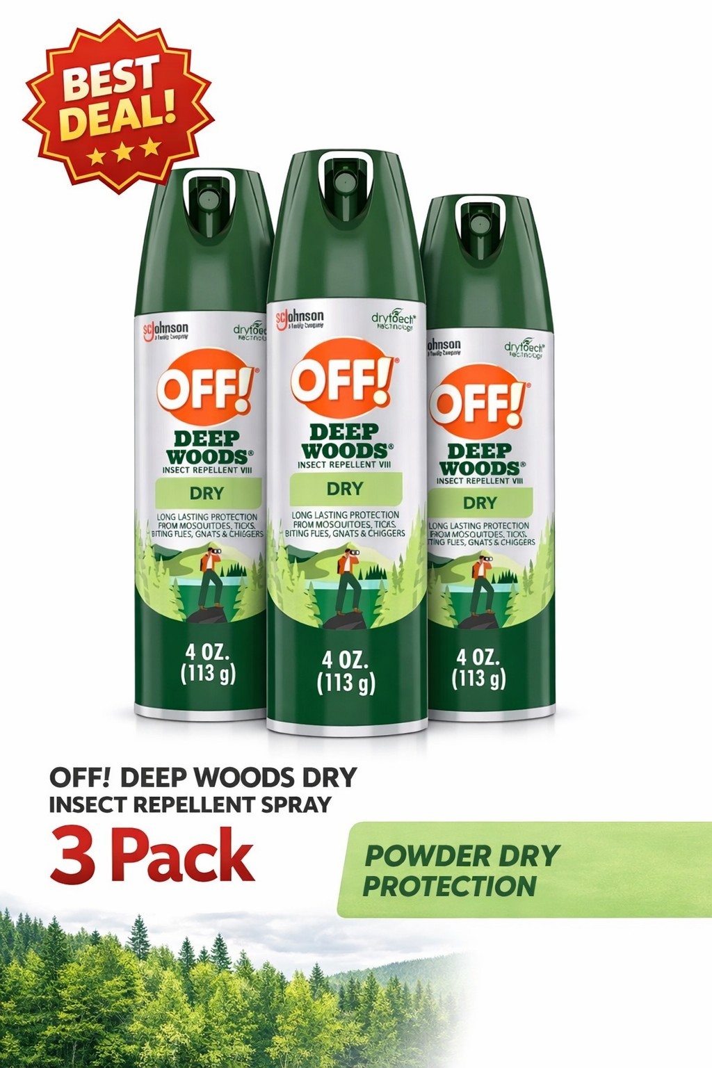 Off! Deep Woods Insect Repellent VIII Dry, 4 oz, 3 Pack