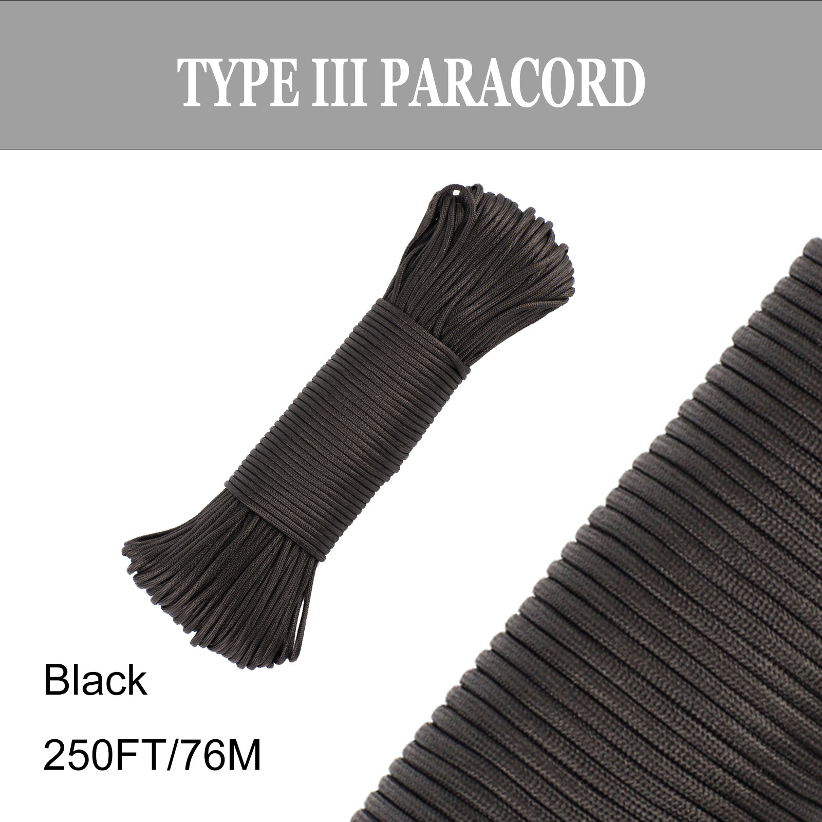 FISHLUND 550 Nylon Paracord Rope 7 Inner Strands 100ft 250ft Type III