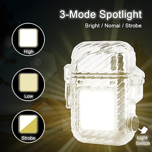 Luminous 3 Modes of Flashlight Windproof Waterproof Lighter Electric Silver