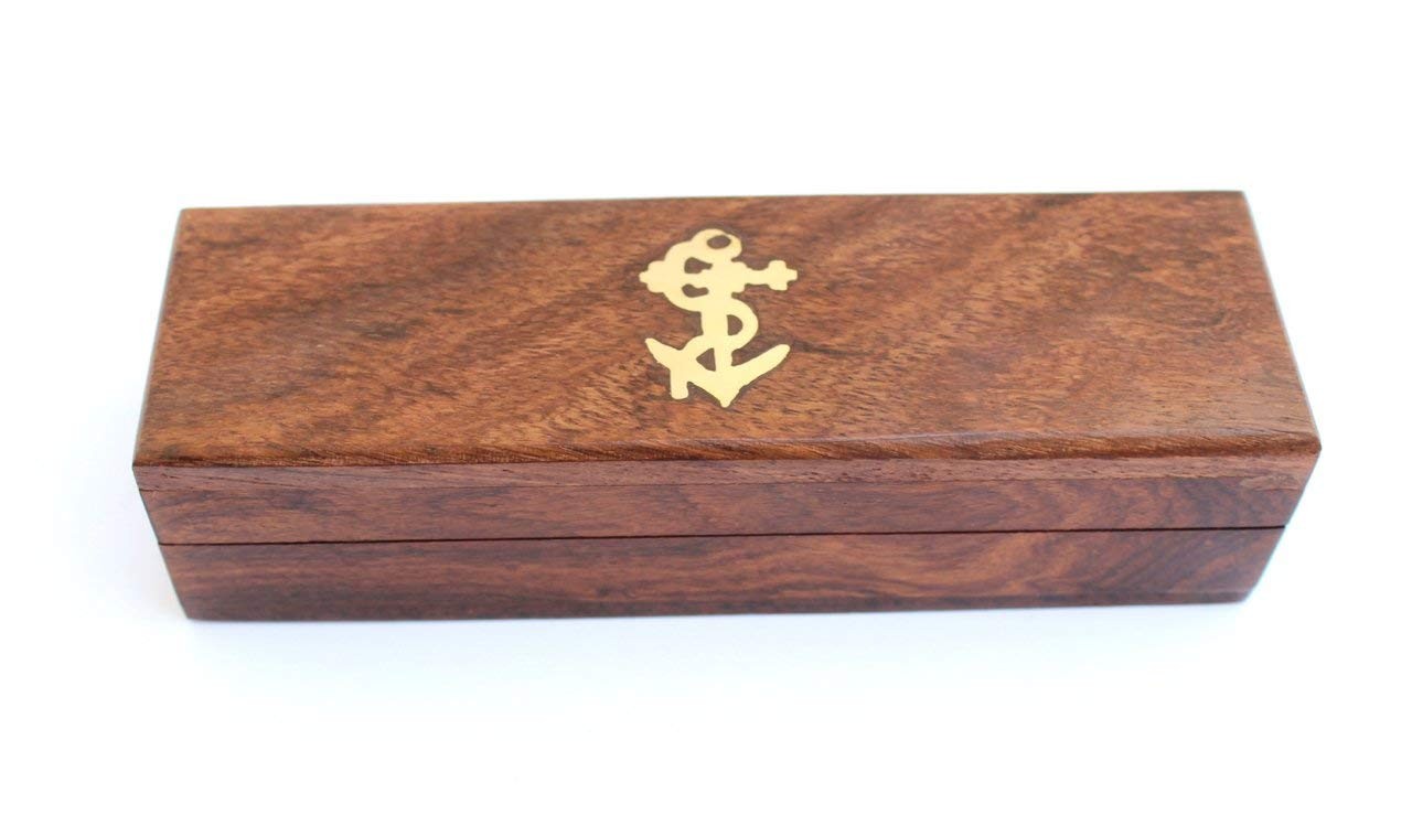 Nautical Solid Brass & Copper Boatswain 5″ Whistle Chain with Rosewood Box a