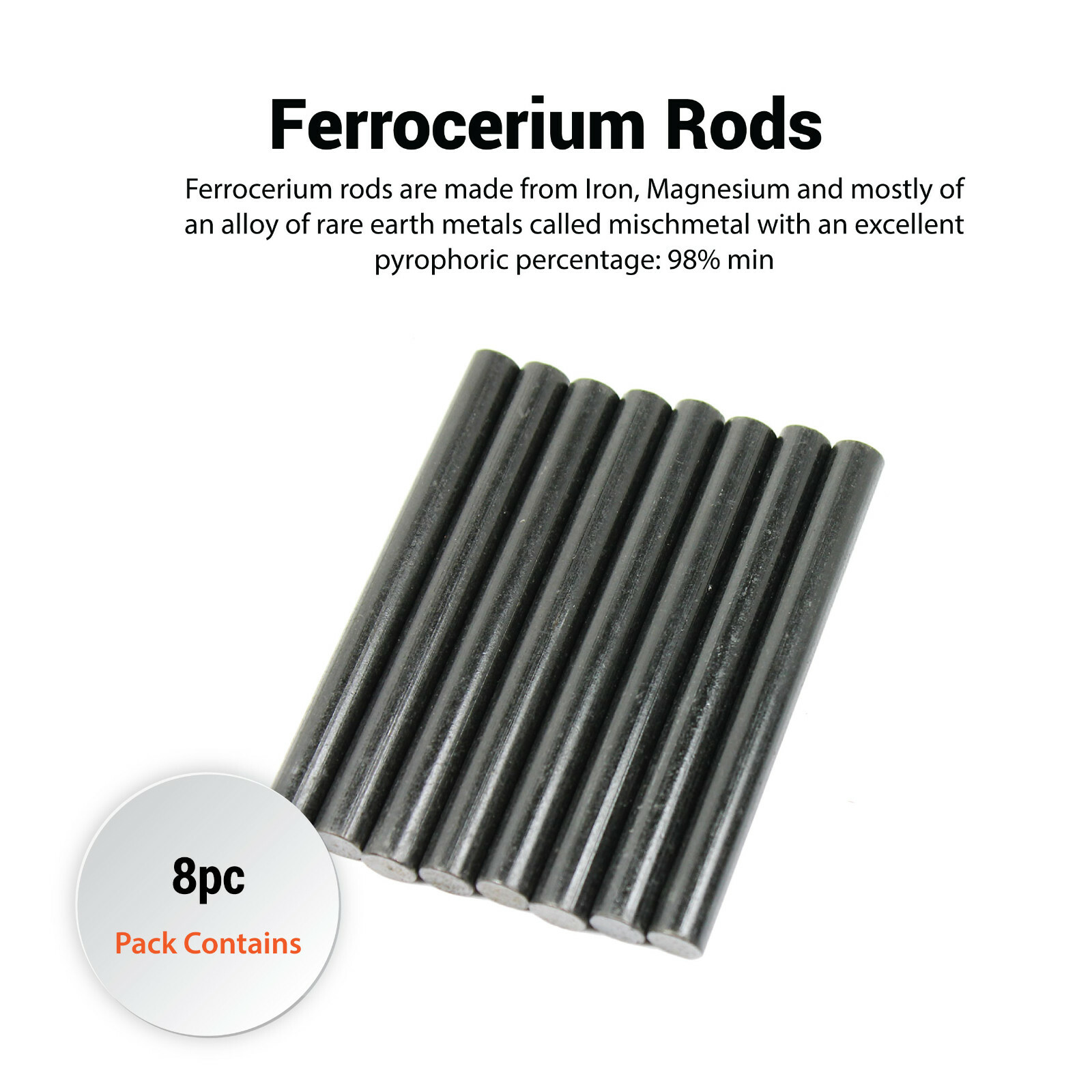 Pack of 8 Ferrocerium 5/16″ Flint Fire Starter Survival Camping Rods