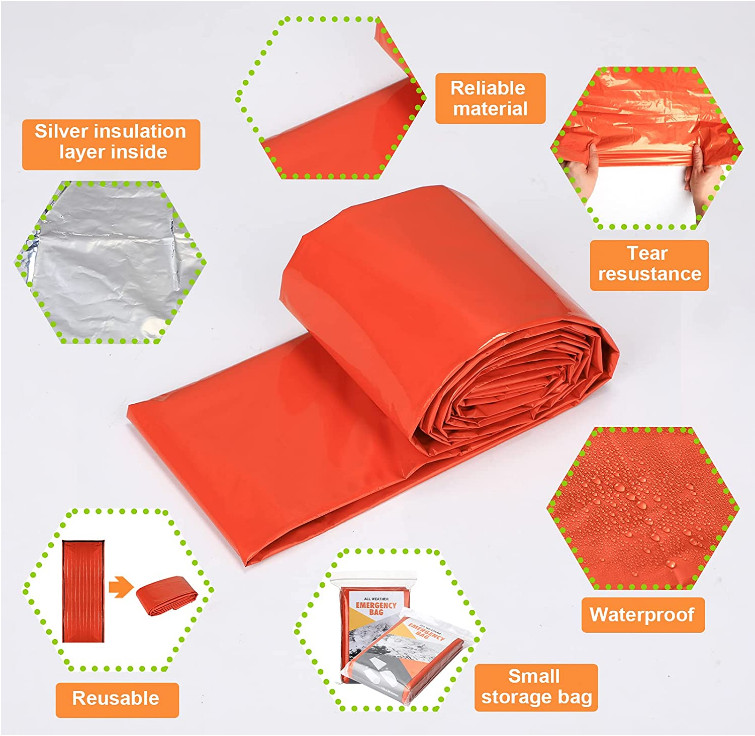 1-20 Emergency Survival Raincoat Reusable Mylar Thermal Blanket Poncho Whistle
