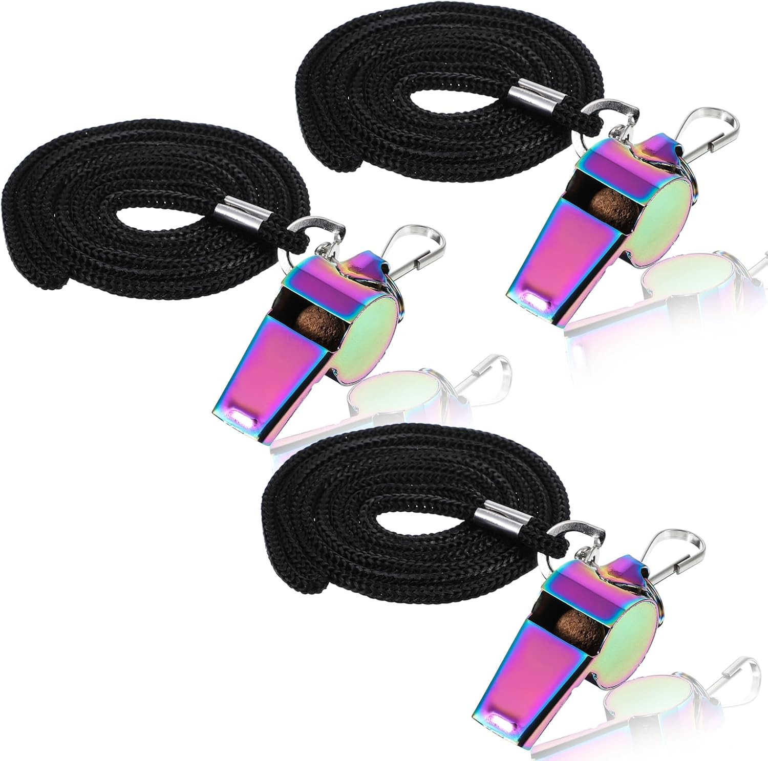 3 Pcs Coach Whistle with Lanyard Stainless Steel Metal Teacher Whistles Colorful