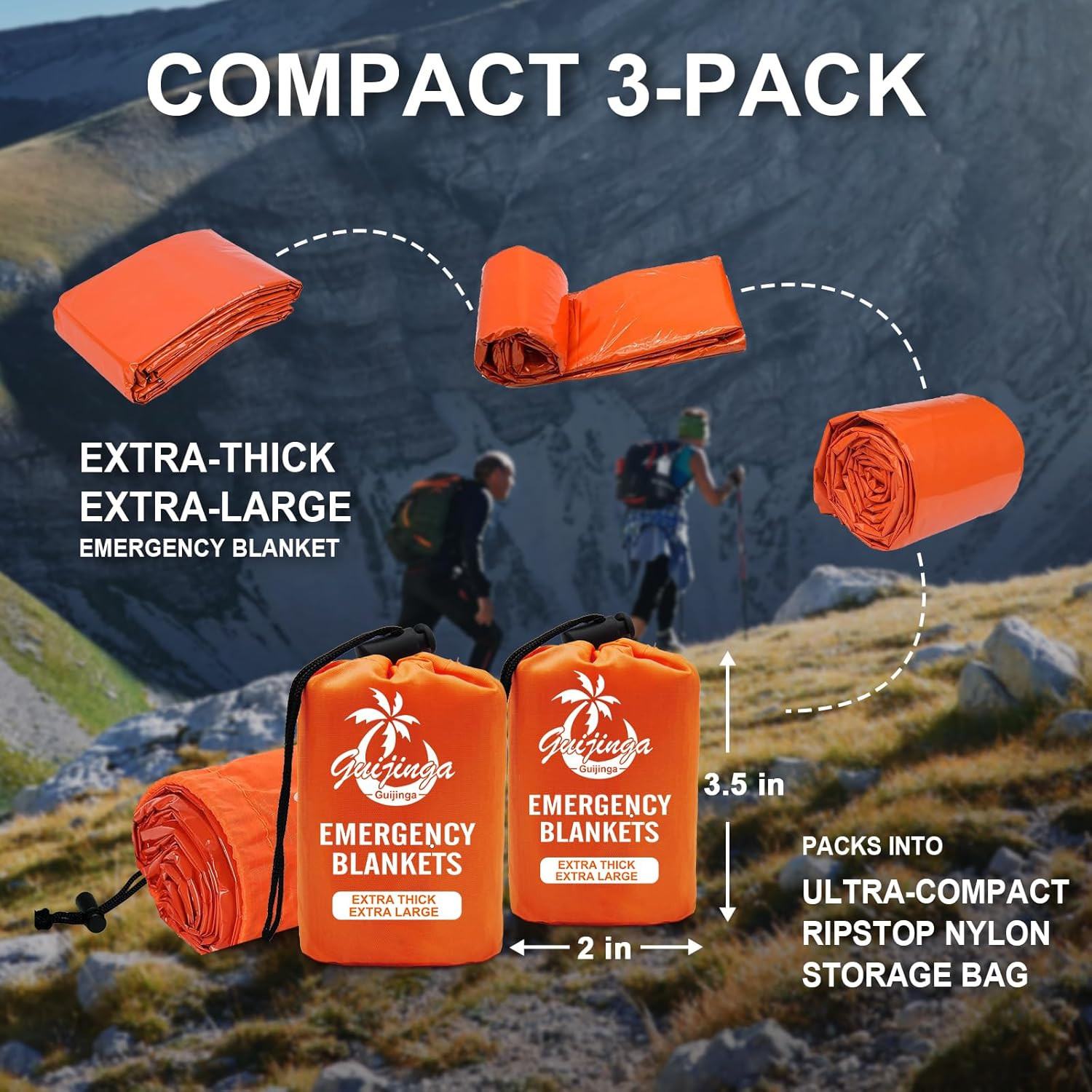 3-Pack Emergency Blanket, Extra-Thick Extra-Large Survival Blanket, Thermal R…