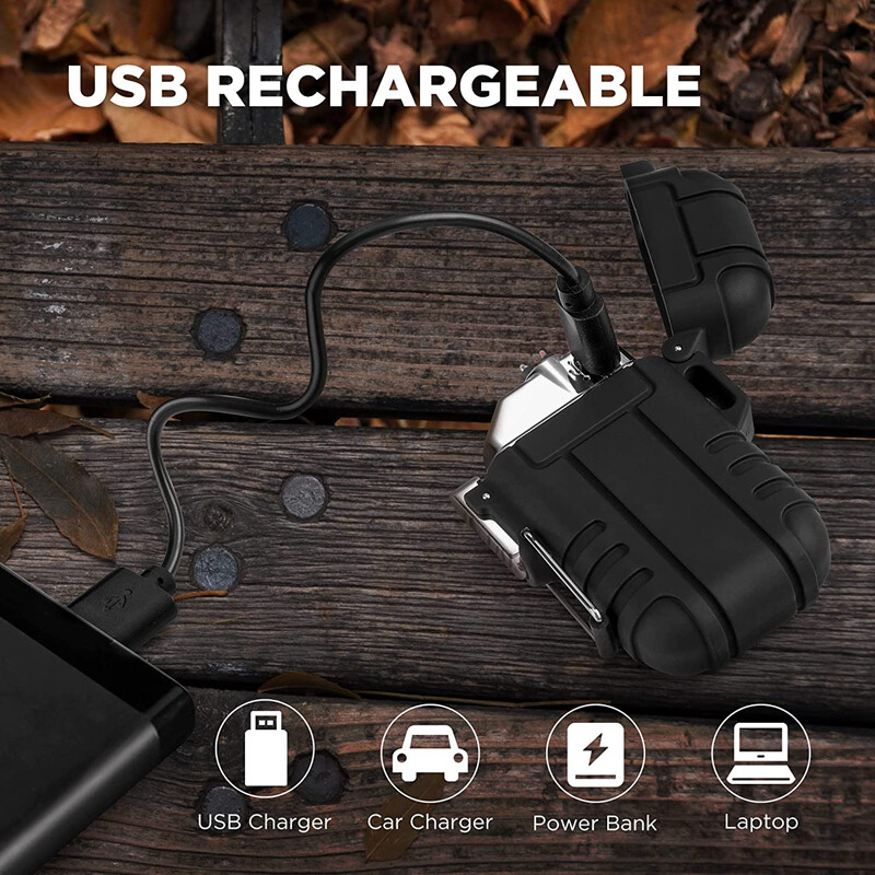 Flissa 2PC Survival Lighter Set Outdoor Windproof Flameless Dual Arc Lighter Set