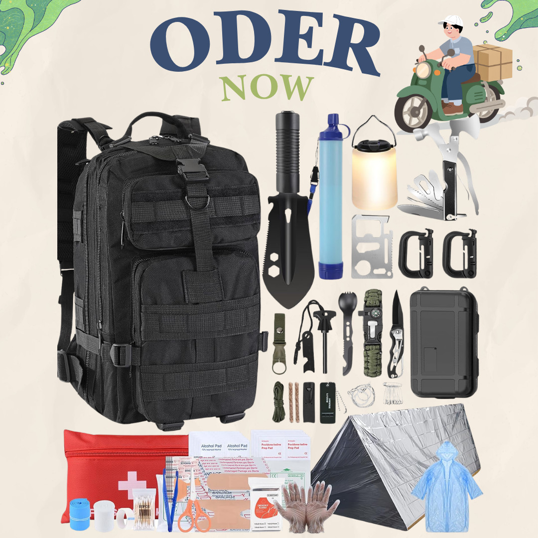 258 PCS Survival Kit Gear Emergency Backpack Water Filter First Aid Camping Hiki