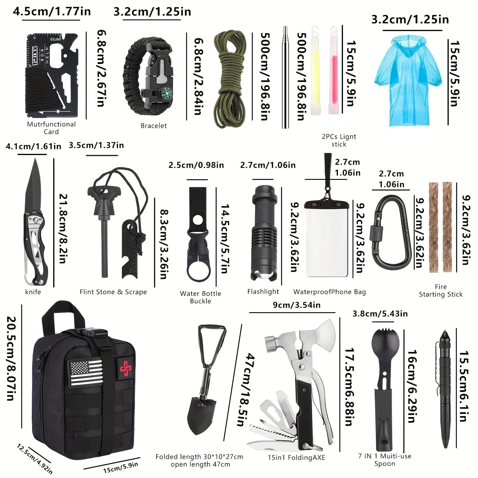 252Pcs Survival Gear Kit with Molle Bag, First Aid & Emergency Tent for Hiking,