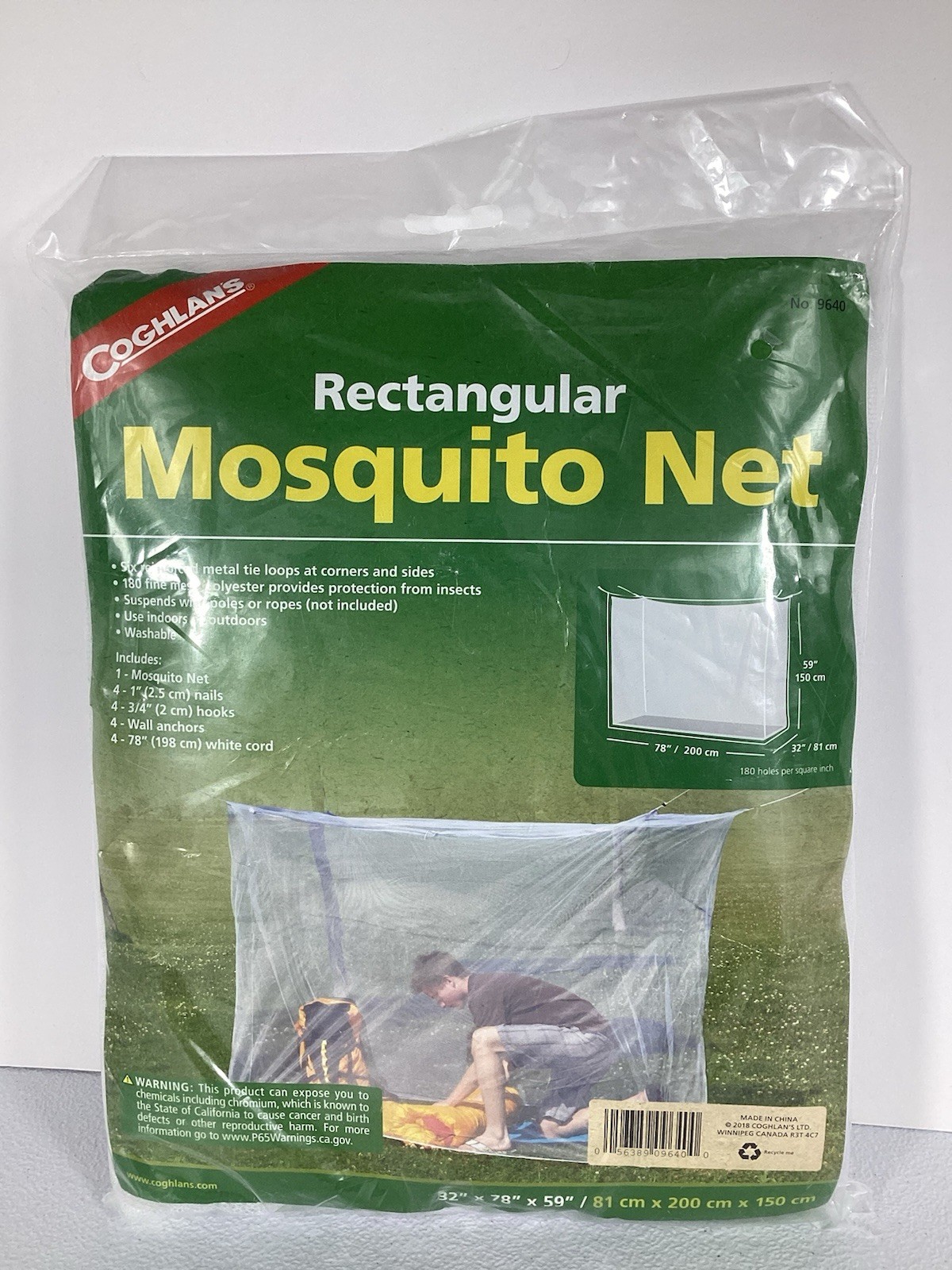 Coghlans Fine Mesh Mosquito Net 32″x78″x59″ Rectangle Factory Sealed Rectangular