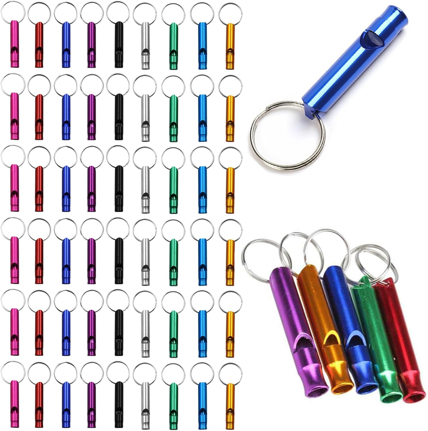 50 Pieces Emergency Whistle with Keychain Aluminum Whistle Survival Whistle …