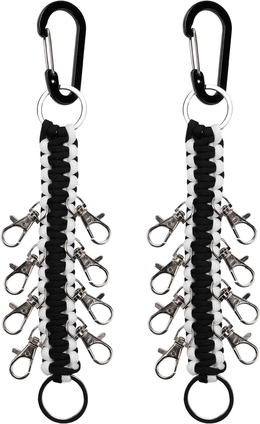 2-Pack Paracord Cheer Bow Holders and Keychains for Teen Girls (Black/White)