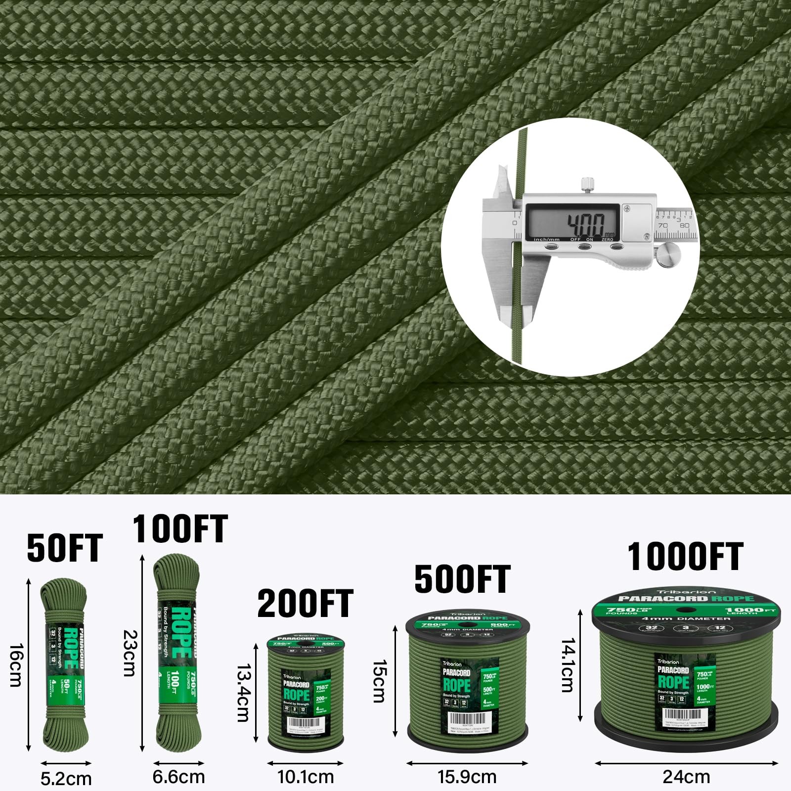 Paracord Rope 750 Lb – 1000ft / 500ft / 200ft / 100ft 5/32″ Parachute Cord 4mm
