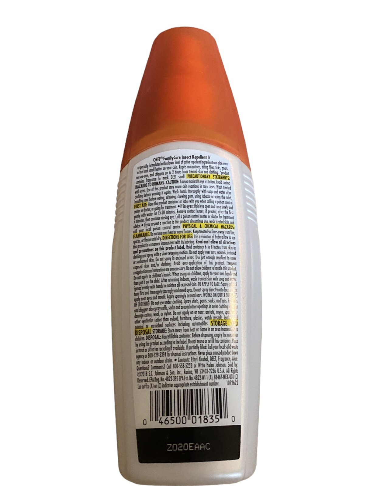 OFF! Family Insect Mosquito Repellent Unscented Aloe-Vera 7% Deet 6 oz