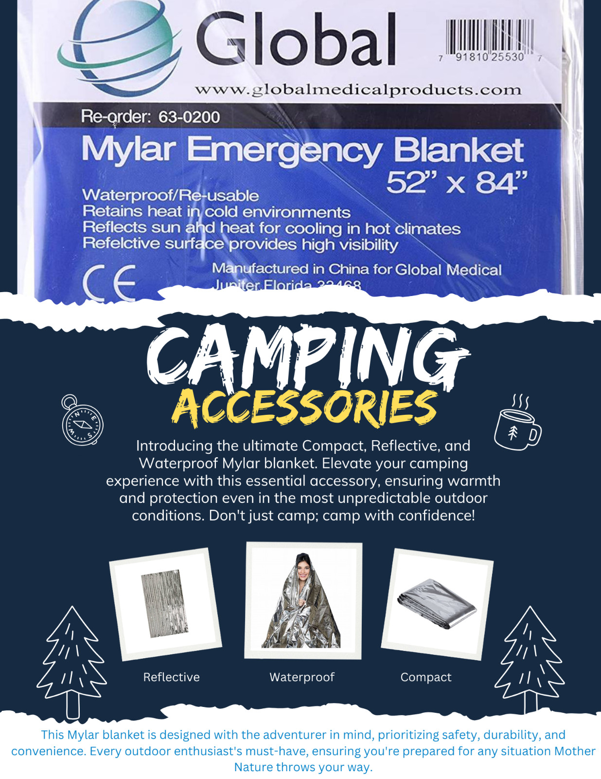 5 Pack Emergency Blankets Thermal Mylar Survival Safety Insulating Heat 54″x 82″