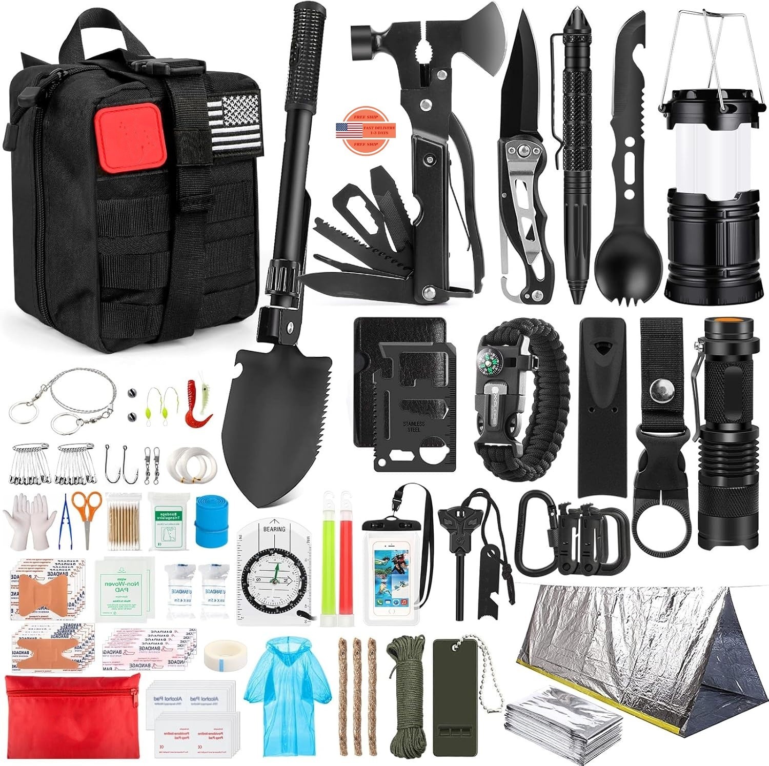 Kit de supervivencia kit de primeros auxilios de 250 piezas con bolsa compatible