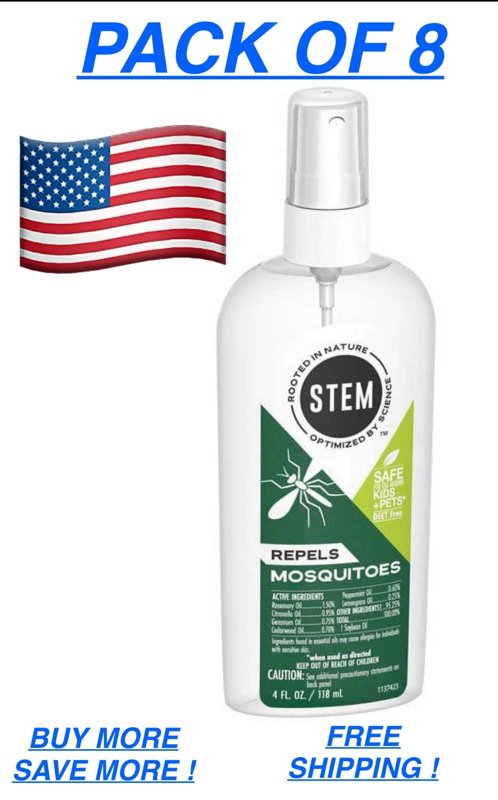 STEM Repels Mosquito Insect Repellent Bug Spray 4 fl oz (Pack of 8)