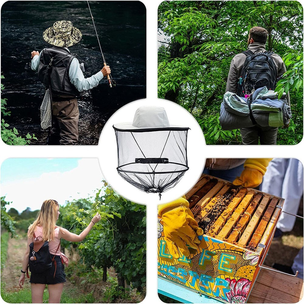 Mosquito Bug Fly Bee Insect Head Face Net Hat Sun Protection Fishing Hiking Cap