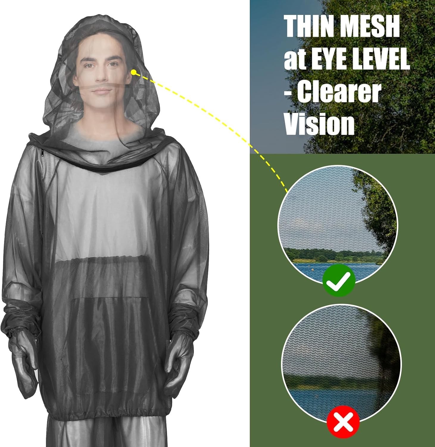 Mosquito Jacket with Hood & Mitts Lightweight Mesh Bug Protection for Gardening