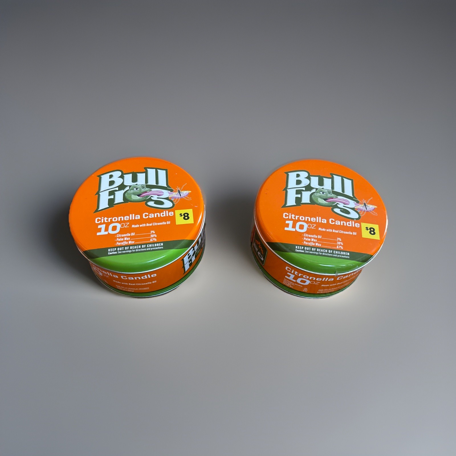 Lot of 2 New Bullfrog Brand 10 Ounce Citronella Candles for Outdoor Use