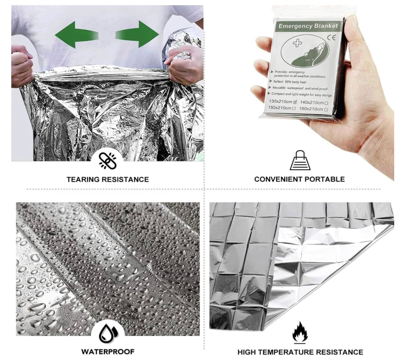 10 PACK • Extra Large 82″x 52 Emergency Solar Mylar Blanket Survival Safety