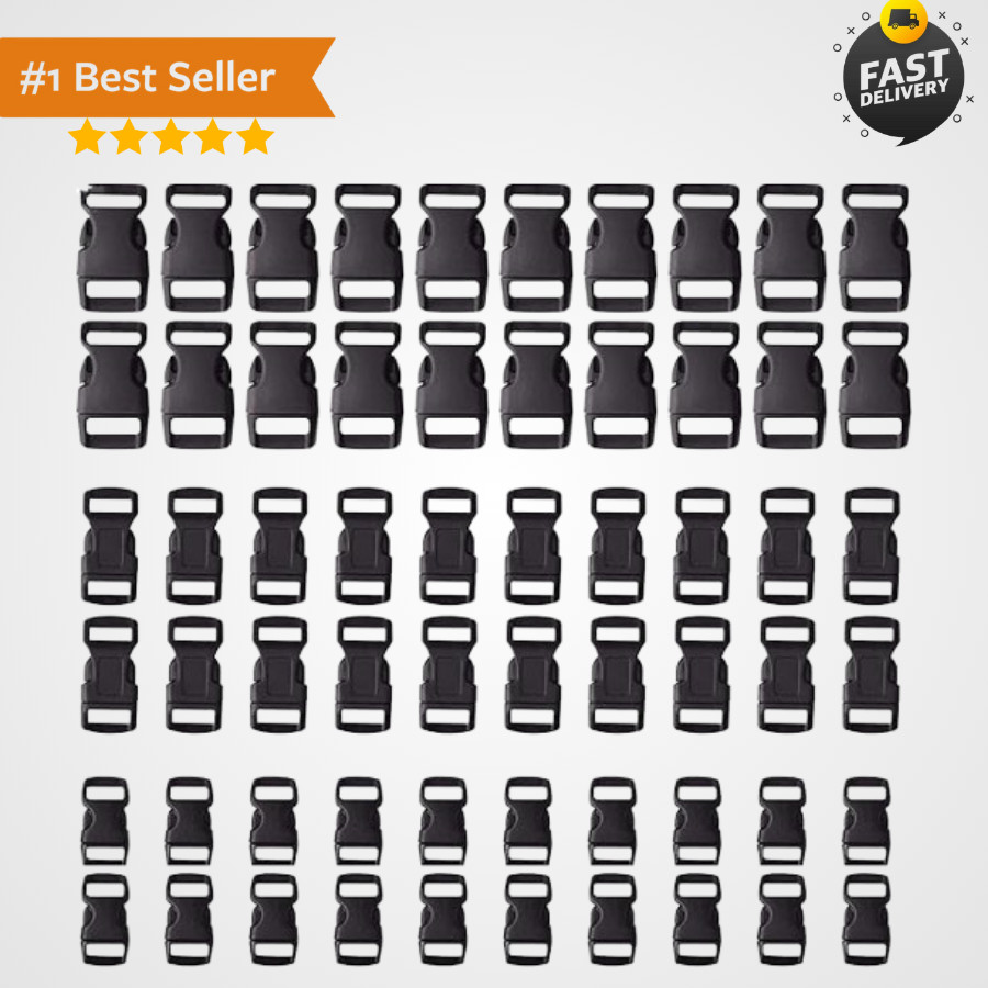 60-Pack Paracord Bracelet Buckles 5/8″ 1/2″ 3/8″ Plastic Side Release Clips