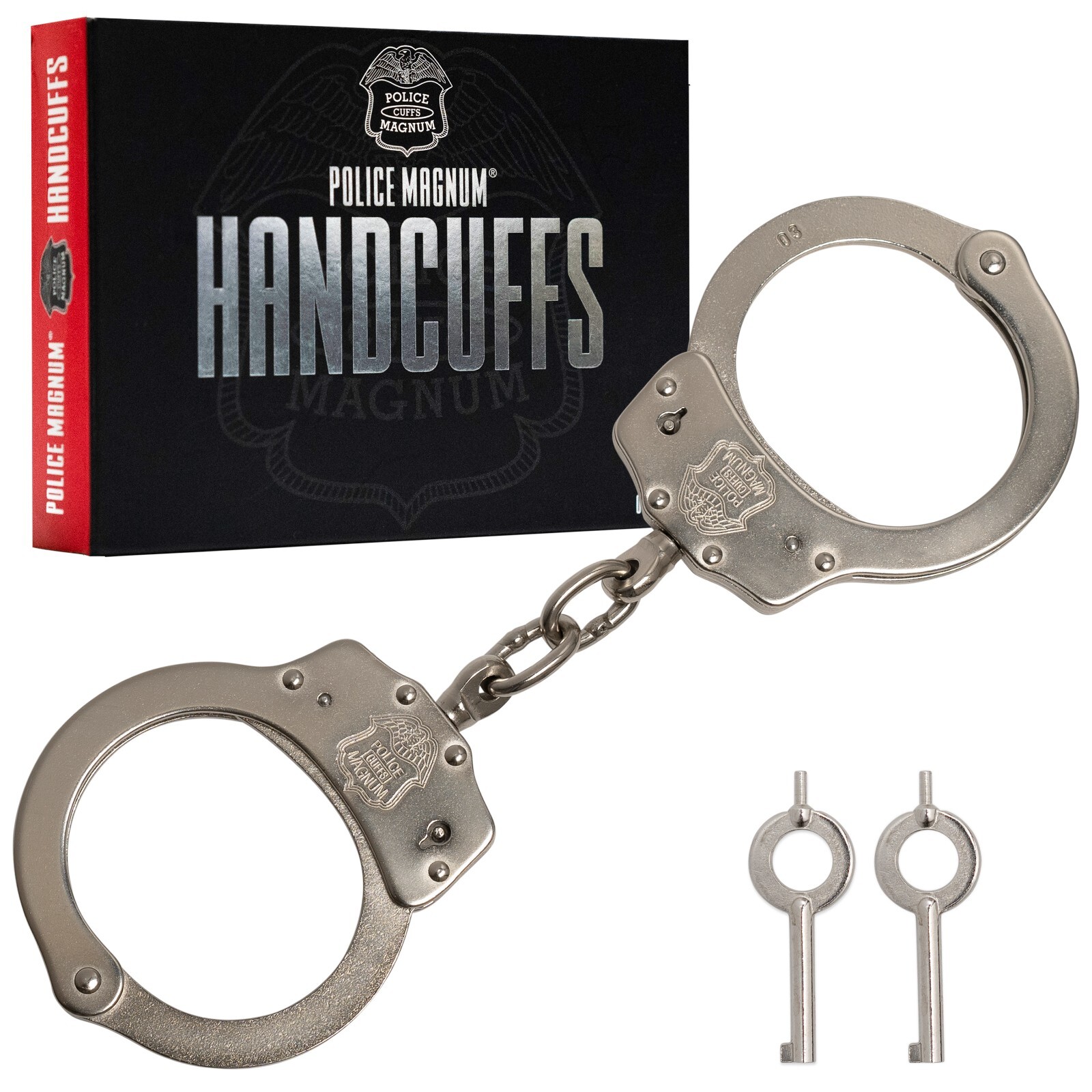 Police Magnum Heavy Duty Nickel Plated Handcuffs- Security Guard Restraints