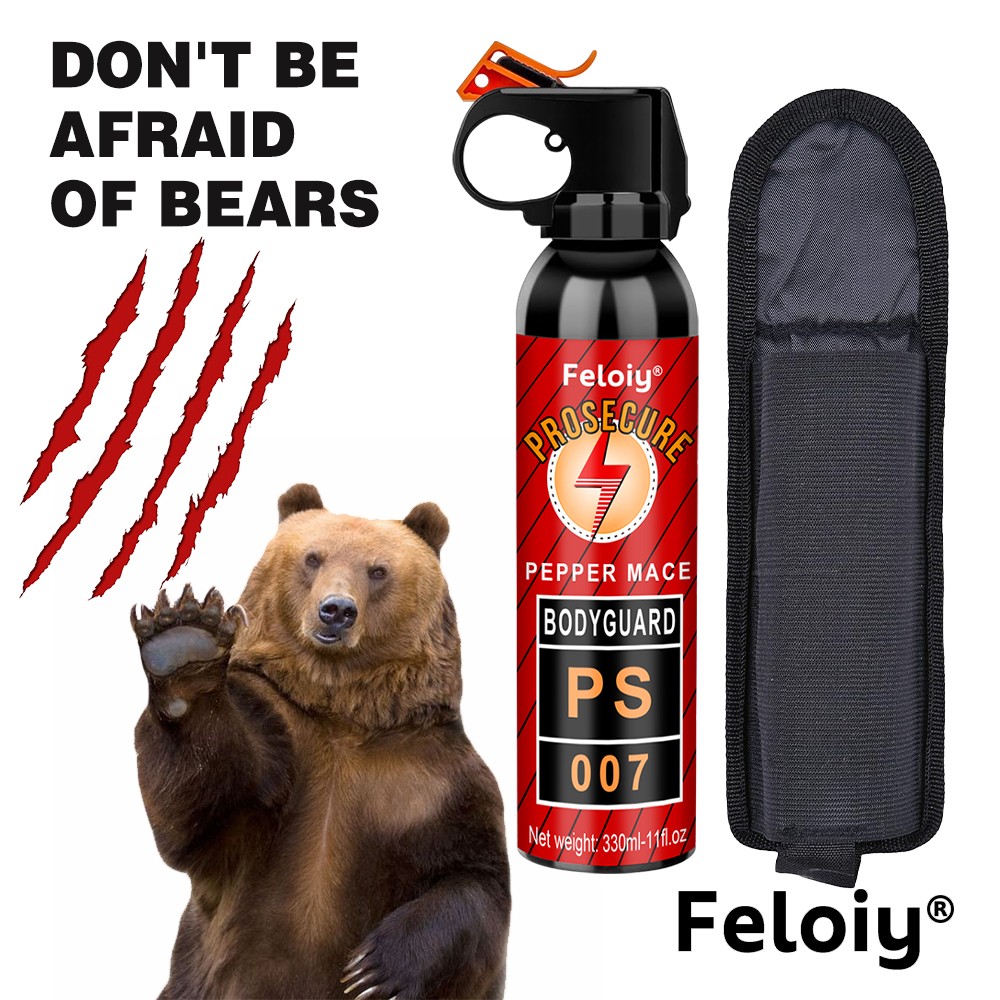 Feloiy 11 Ounce Bear Spray Deterrent Max Strength 30 ft New w/ Holster