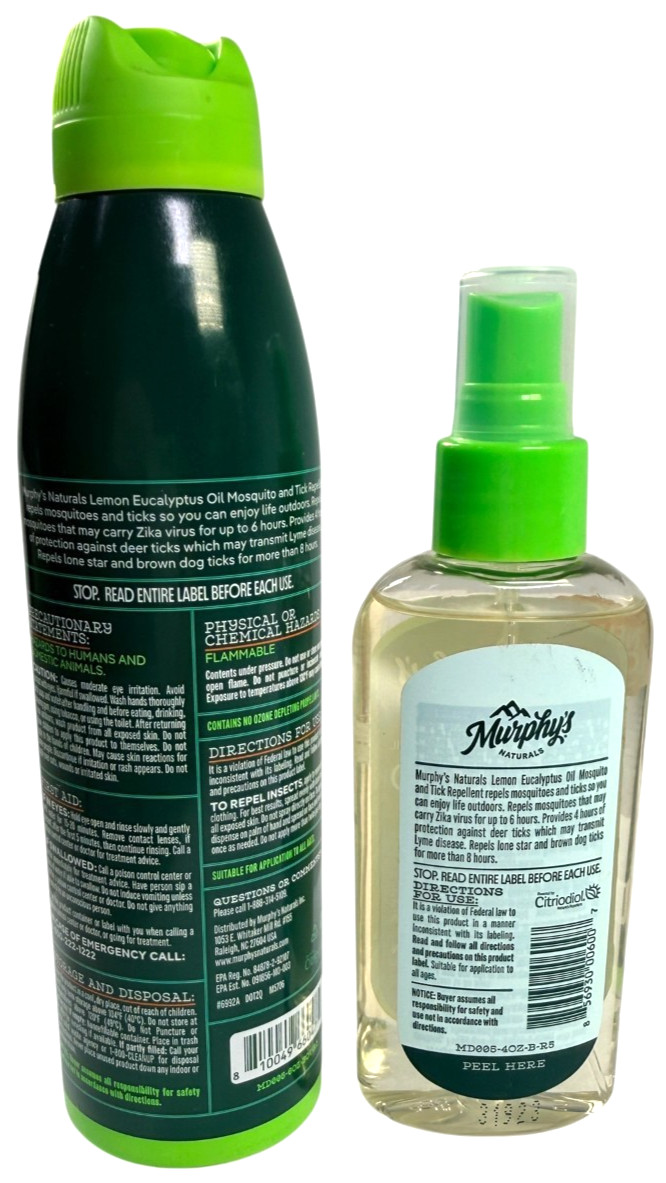 2 Murphy’s Naturals Mosquito Tick Repellent Lemon Eucalyptus Oil 10 fl oz total