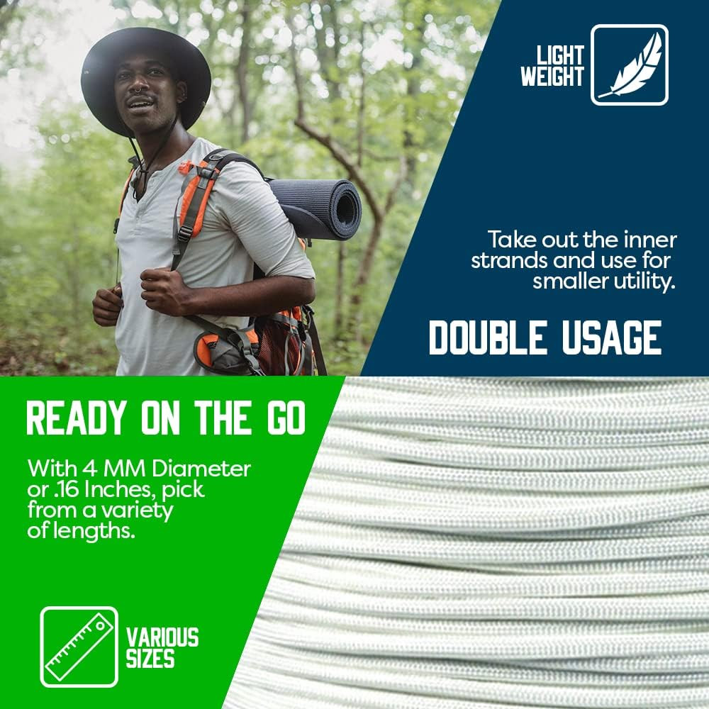 Solid Color 550Lb Paracord – 7 Strand Type III Nylon Cord for Indoor and Outdoor
