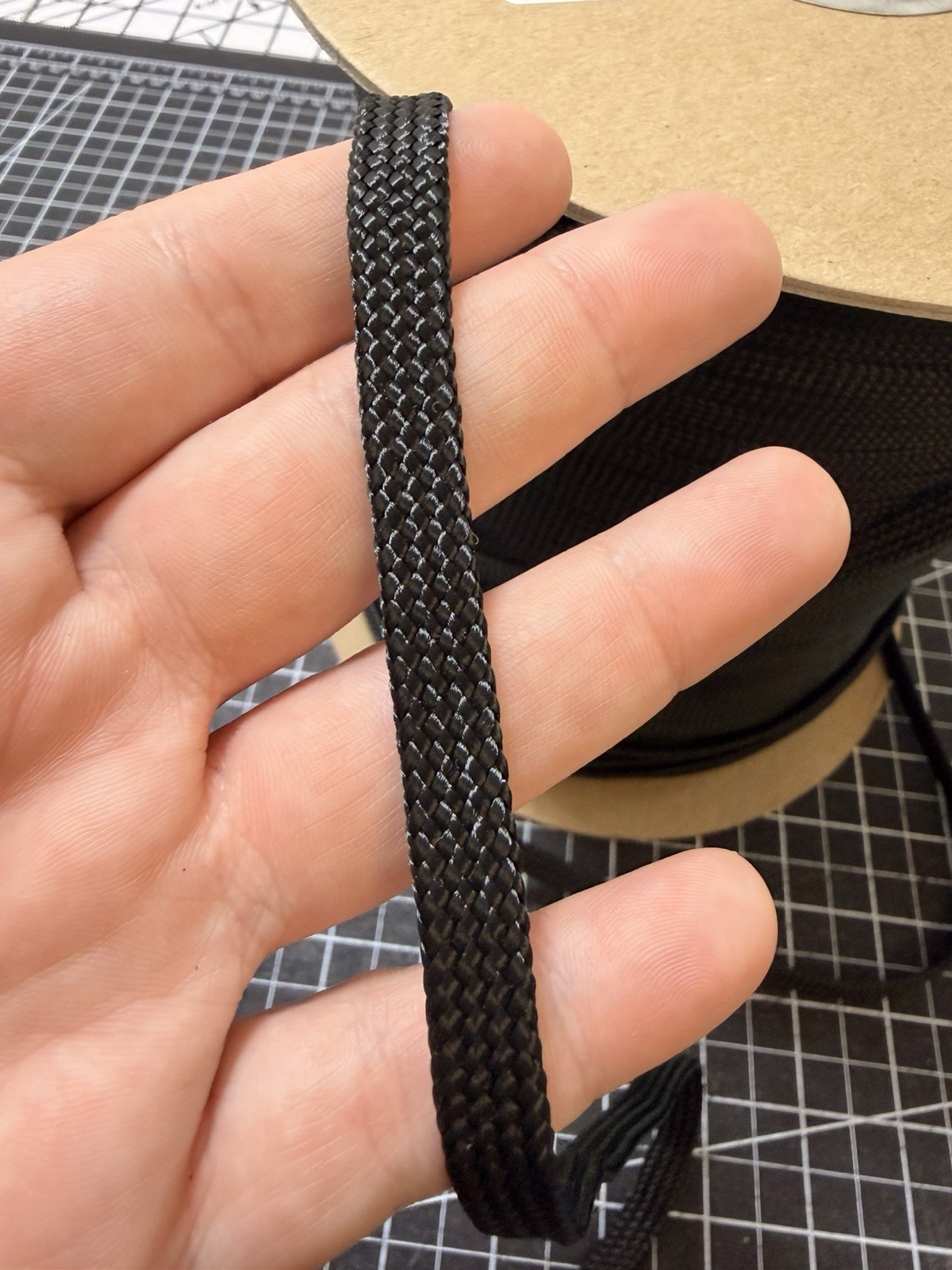1/2 inch (3/8) black cordless flat nylon cord sold by the yard
