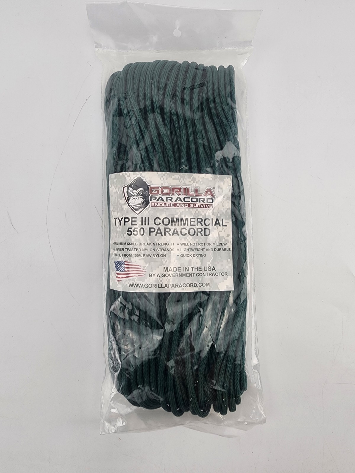 ~200ft Gorilla 550 Paracord Type III • Green