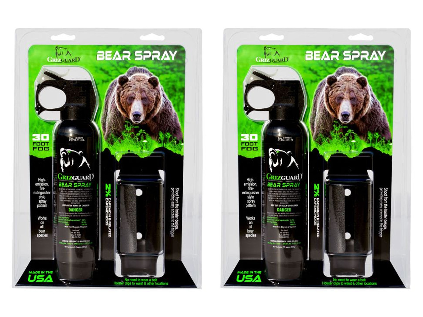 Griz Guard Repellent Survival Bear Spray Defense Made in USA 2-Pack