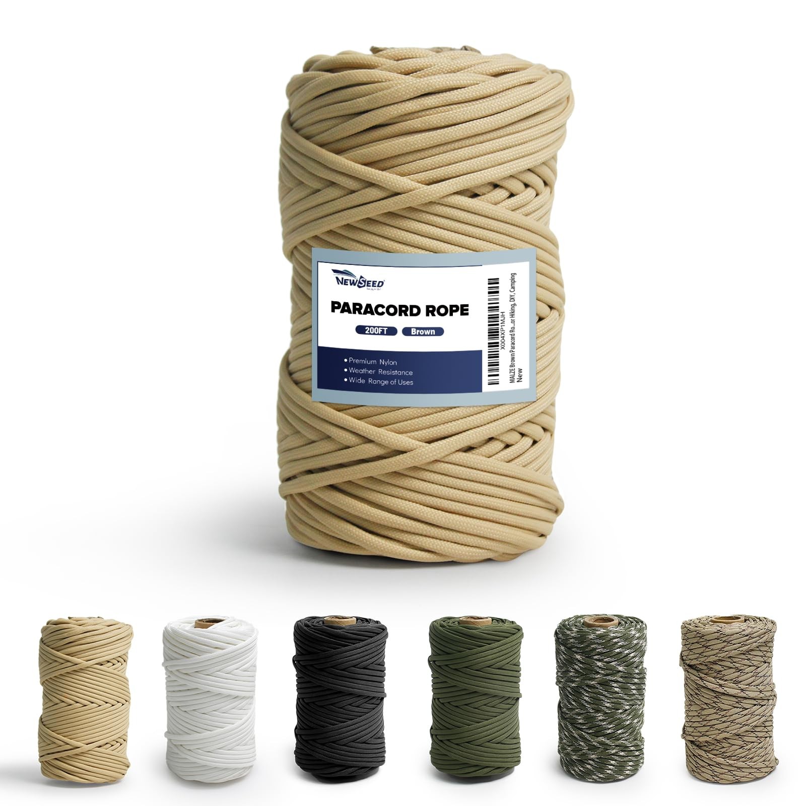 Paracord 550lb Nylon Rope 200FT Tactical Parachute Cord Brown