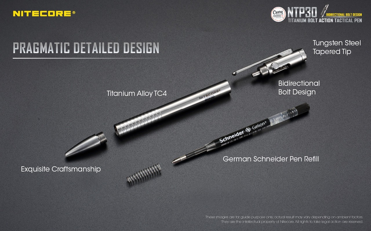 NITECORE NTP30 Tactical Pen Titanium Bidirectional Bolt Action W/ Glass Breaker