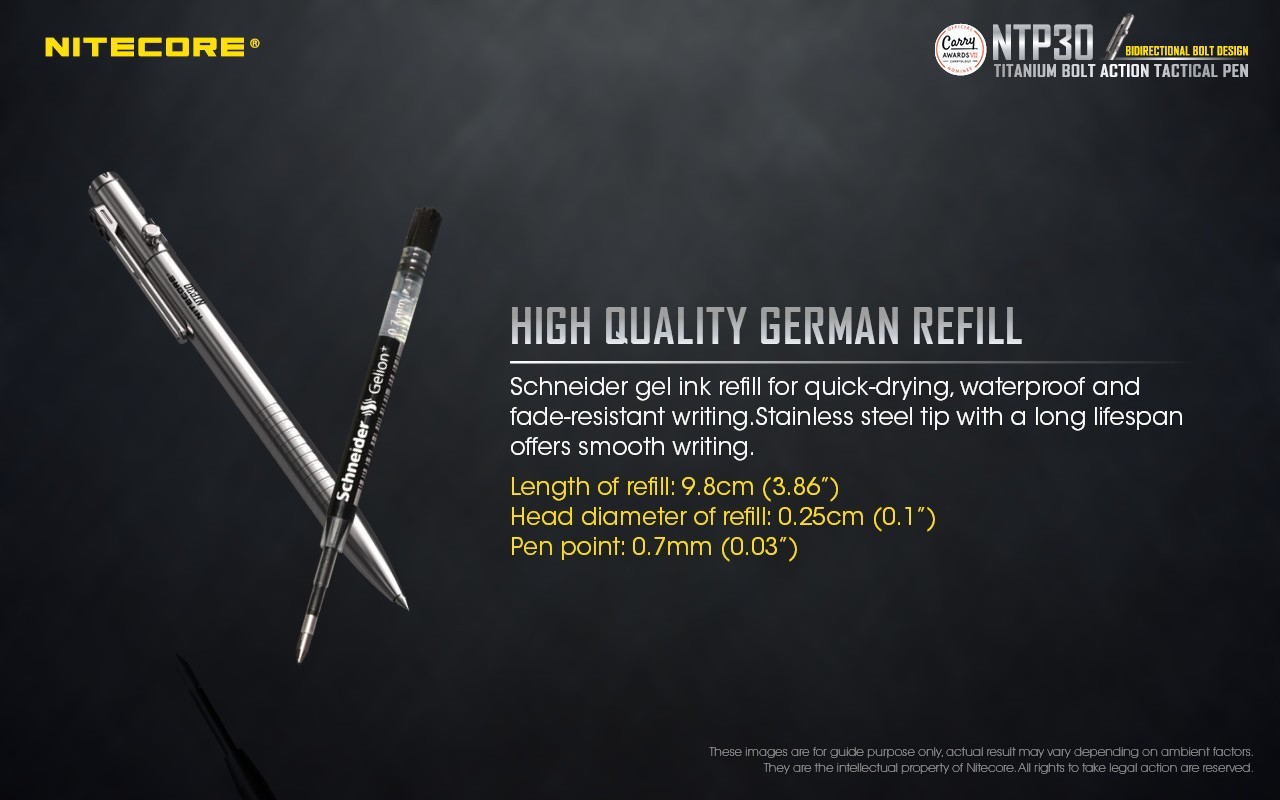 NITECORE NTP30 Tactical Pen Titanium Bidirectional Bolt Action W/ Glass Breaker