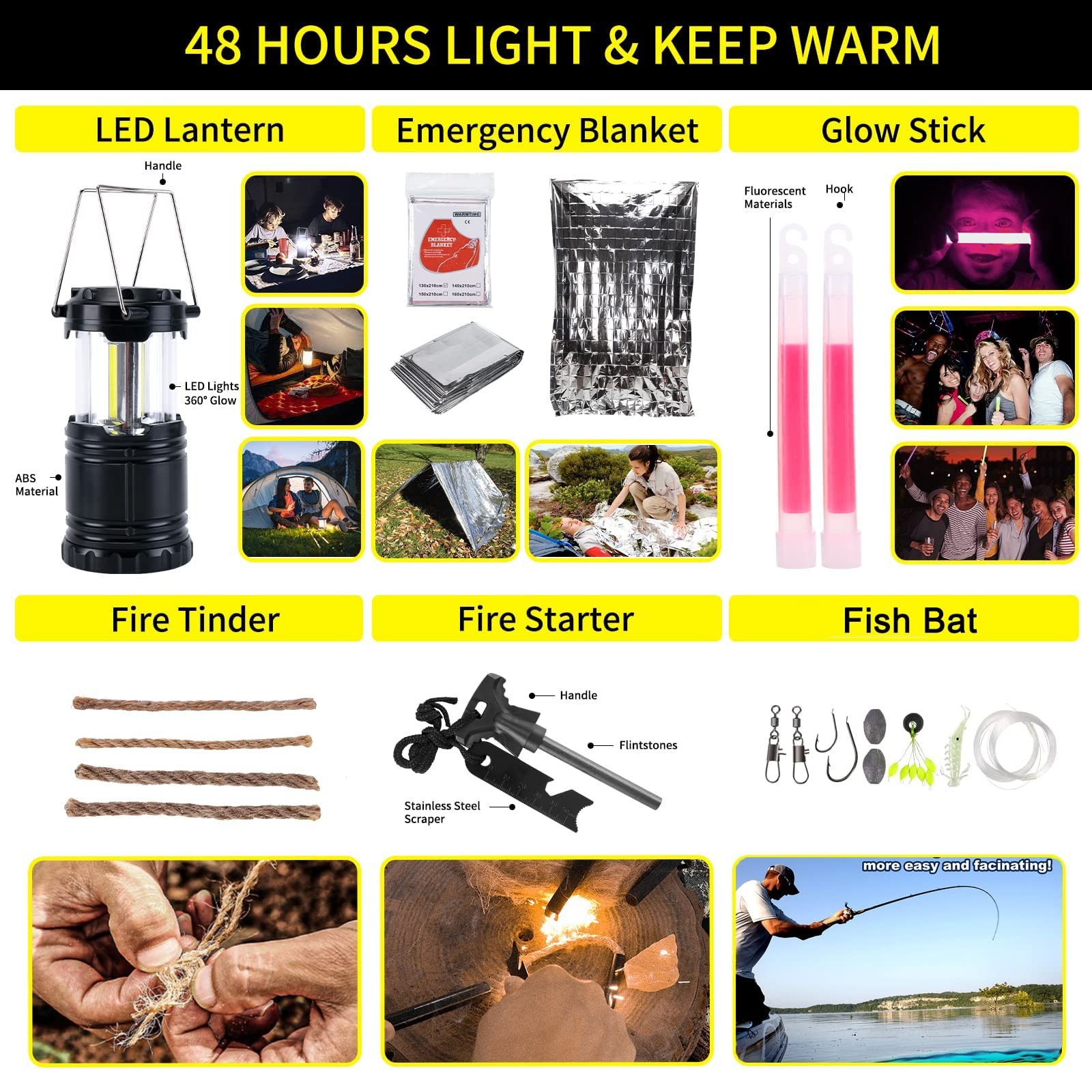 Survival Kit & First Aid Kit – 160 Pcs Emergency Supplies for Camping, Hiking, O