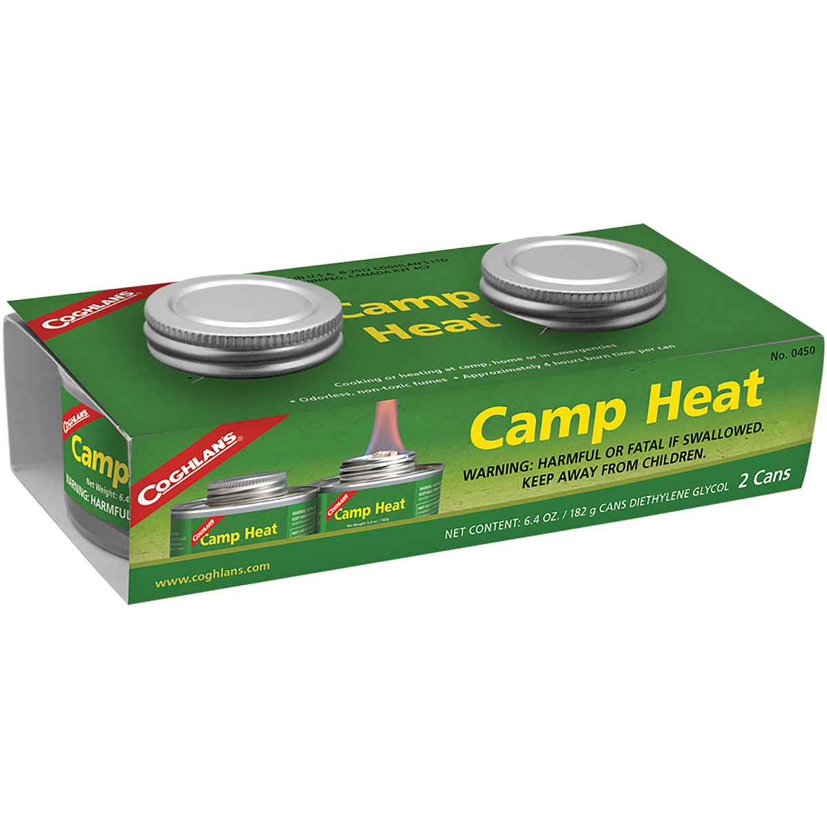 Coghlan’s Camp Heat Emergency Cooking Fuel Can (2 Pack), Recloseable 4-6 hr Burn