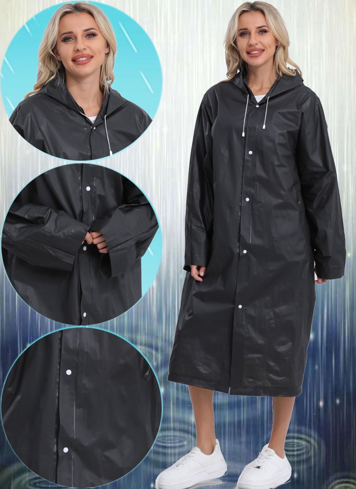 2-Pack Reusable Rain Ponchos for Adults, HOOMBOOM Raincoats Emergency for Wom…