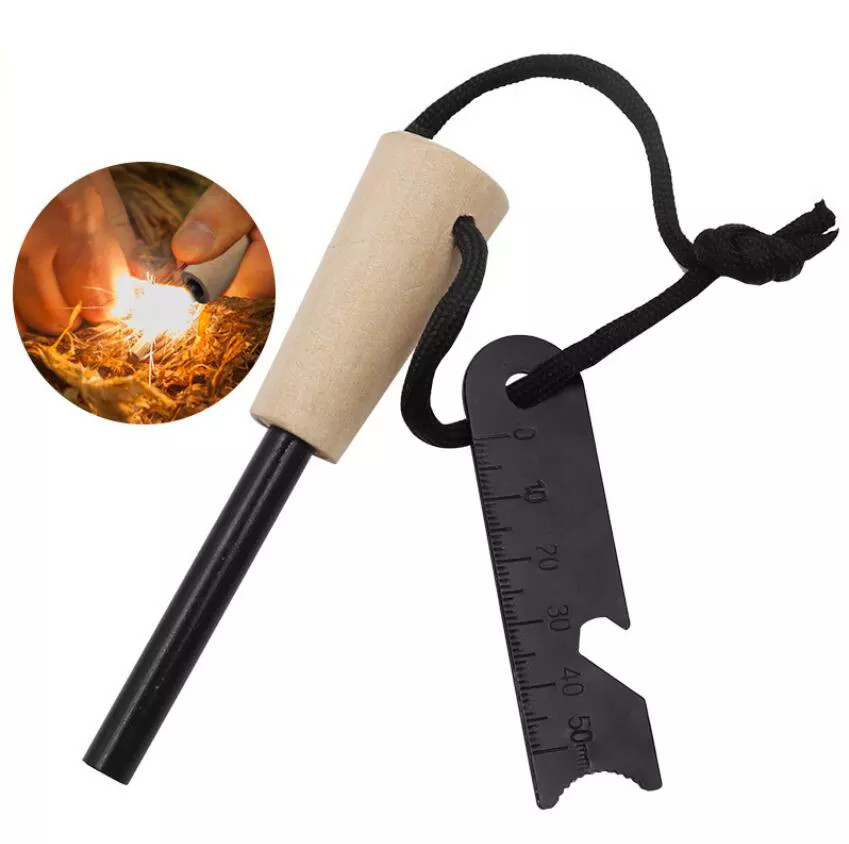 Ferrocerium Rod 5″ Fire Starter w/ Handle and Steel Scraper Flint Striker