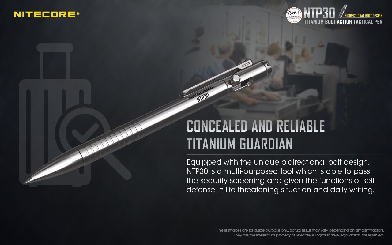 NITECORE NTP30 Tactical Pen Titanium Bidirectional Bolt Action W/ Glass Breaker
