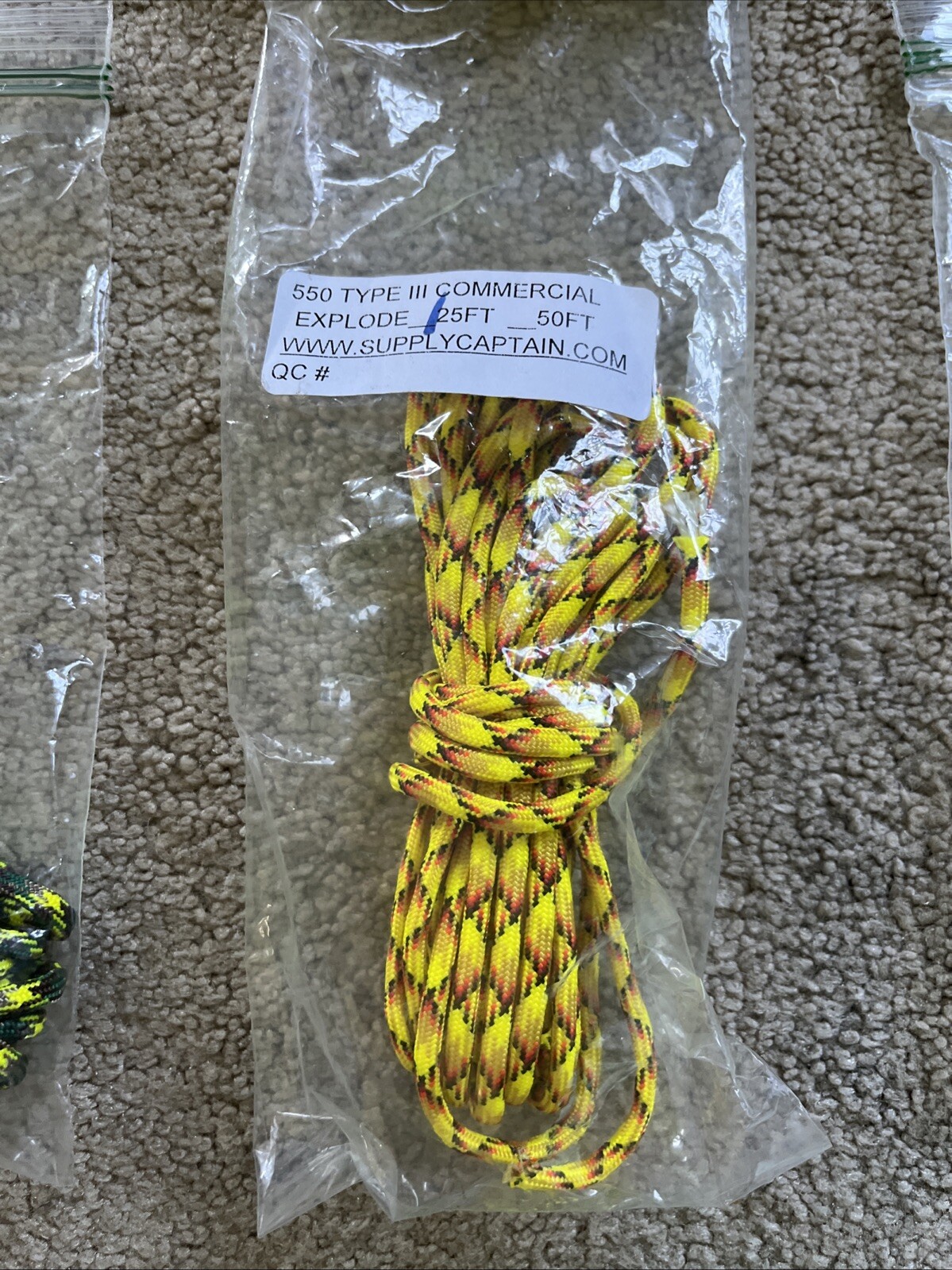 LOT OF 7 YELLOW 550 7 Strand Paracord WHITE BLUE BLACK GRAY PURPLE GREEN USA