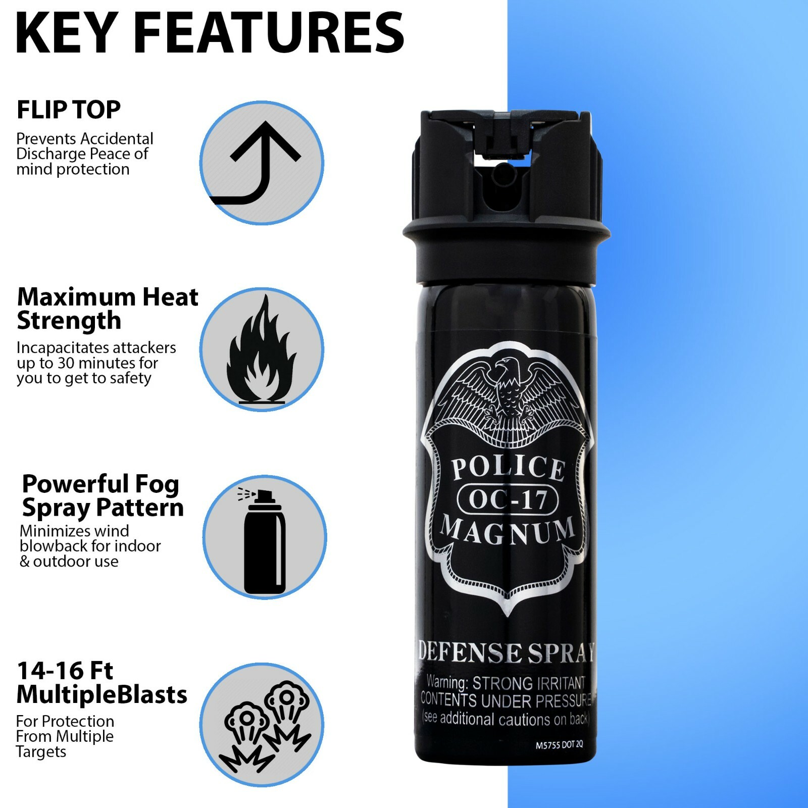 POLICE MAGNUM Pepper Spray 3 ounce Flip Top Fogger Personal Defense Protection