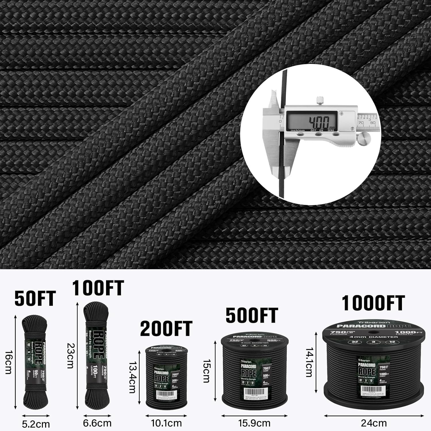 Paracord Rope 750 Lb – 1000Ft / 500Ft / 200Ft / 100Ft 5/32″ Parachute Cord 4MM 1