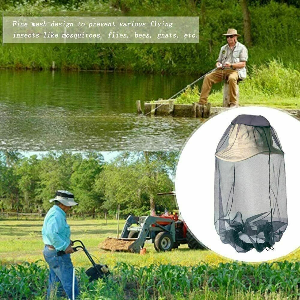 2× Anti-Mosquito Net Hat Mesh Insect Protection Face Mask Hiking Fishing Camping