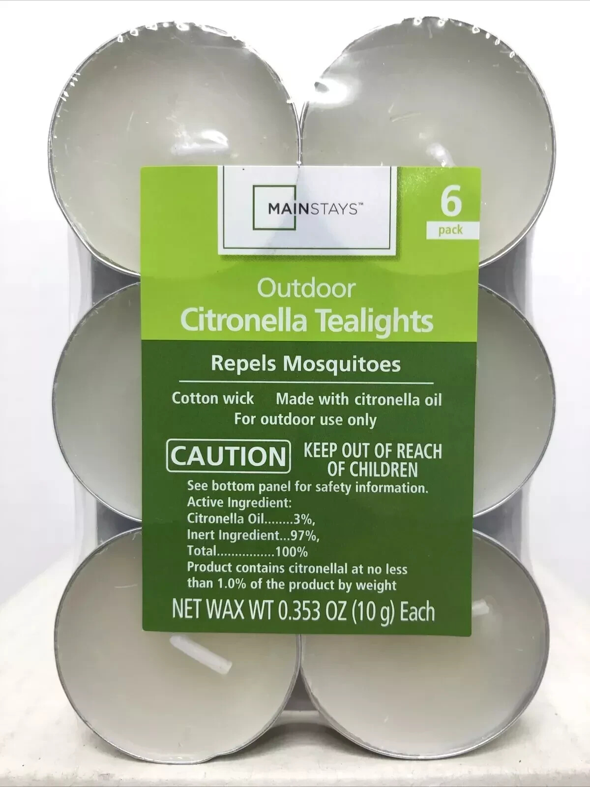 Citronella Tea Light Candle Outdoor 6 Pack Mainstays Home Essential Brands