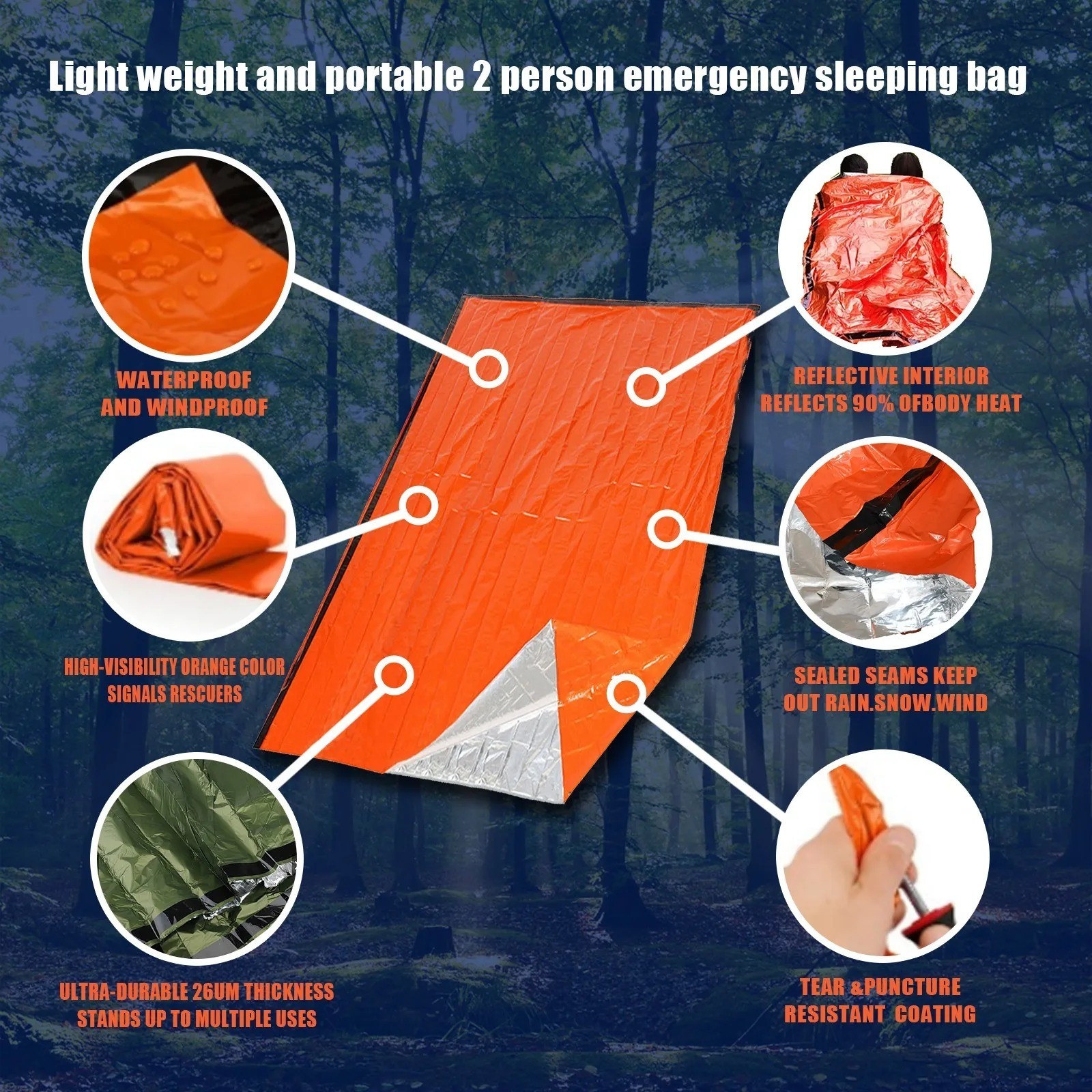 Emergency Survival Sleeping Bag Waterproof Thermal Mylar Camping Rescue Sack